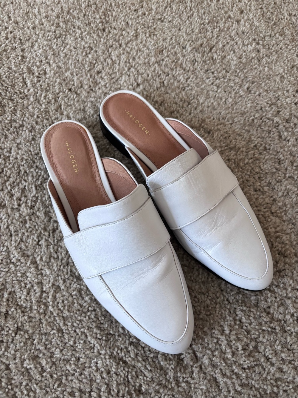 Halogen White Leather Slip-On Pointed Mules